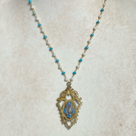 Turquoise and Pearl pendant necklace - Picture 2 of 8